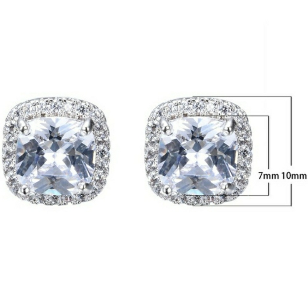 Cushion Diamond Halo Earring Studs Earrings - Picture 4 of 5